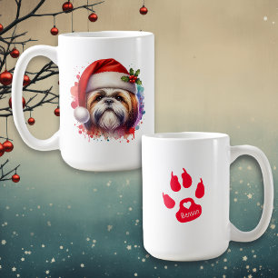 Shih Tzu Dog in Santa Hat Christmas Personalised Coffee Mug