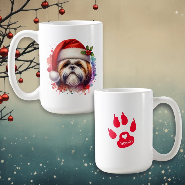 Shih Tzu Dog in Santa Hat Christmas Personalised Coffee Mug (Creator Uploaded)