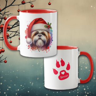 Shih Tzu Dog in Santa Hat Christmas Personalised Mug