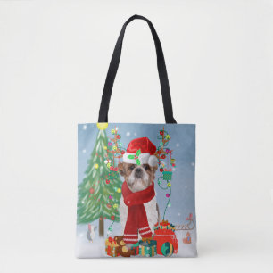 Shih Tzu Dog in Snow Christmas Tote Bag
