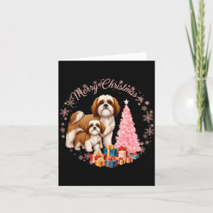 Shih Tzu Dog Light Snow Merry Christmas Hat Santa  Card