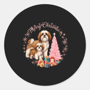 Shih Tzu Dog Light Snow Merry Christmas Hat Santa  Classic Round Sticker