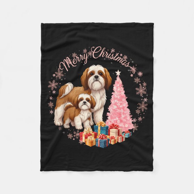 Shih Tzu Dog Light Snow Merry Christmas Hat Santa  Fleece Blanket (Front)