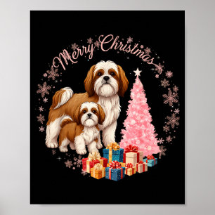 Shih Tzu Dog Light Snow Merry Christmas Hat Santa  Poster