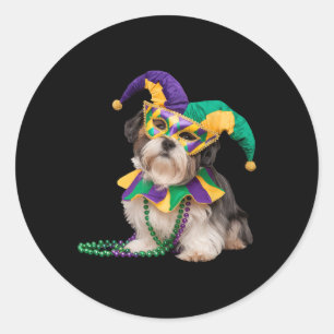 Shih Tzu Dog Lover Cute Mardi Gras Carnival Jester Classic Round Sticker