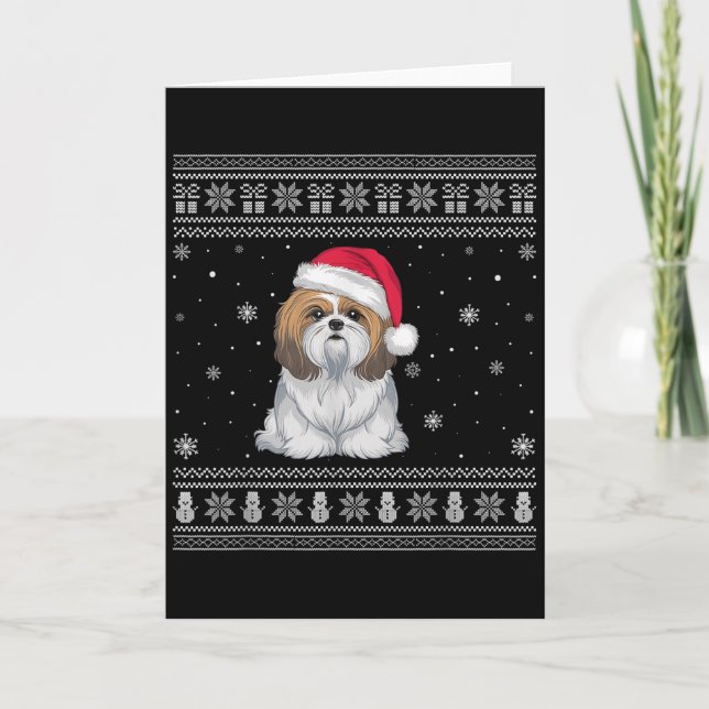 Shih Tzu Dog Lovers Men Women Santa Ugly Xmas Swea Card (Front)