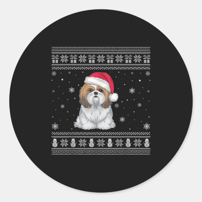 Shih Tzu Dog Lovers Men Women Santa Ugly Xmas Swea Classic Round Sticker (Front)