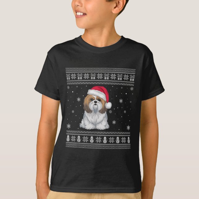 Shih Tzu Dog Lovers Men Women Santa Ugly Xmas Swea T-Shirt (Front)