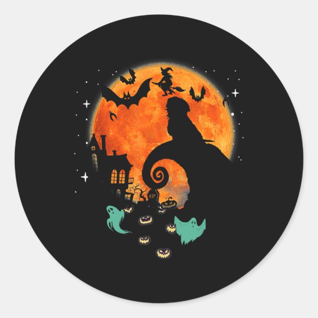 Shih Tzu Dog Moon Scary Pumpkin Halloween Costume  Classic Round Sticker (Front)