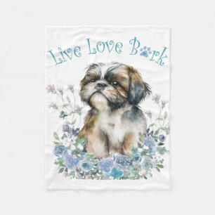 Shih Tzu Dog Mum Floral Fleece Blanket