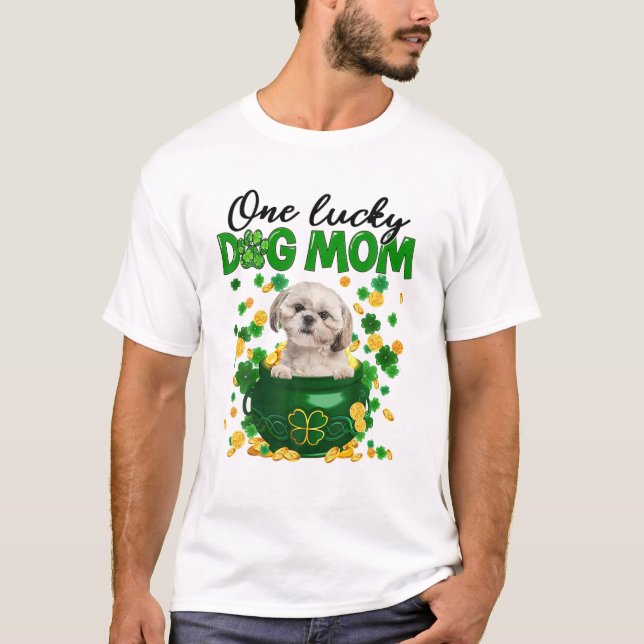 Shih Tzu Dog Mum Irish Green Shamrock St Patrick's T-Shirt (Front)