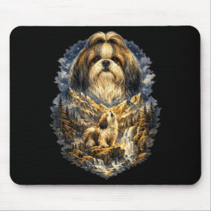 Shih Tzu Dog Nature Howling to the Moon Vintage Mouse Pad