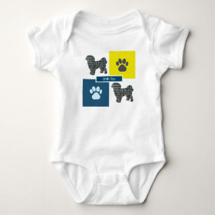 Shih Tzu Dog & Paw Print Yellow Grid Silhouette Baby Bodysuit