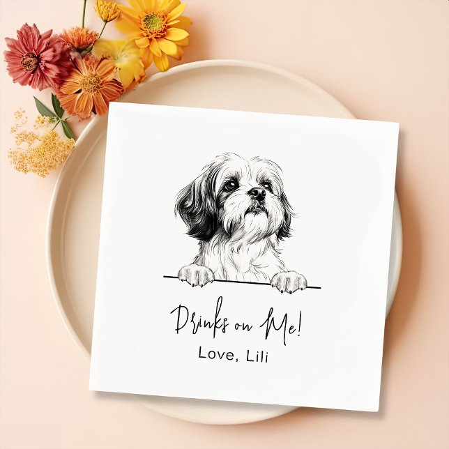 Shih Tzu Dog Personalised Drinks On Me Napkin (Creator Uploaded)