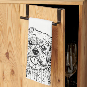 Shih Tzu Dog Personalised Hand Drawing Tea Towel