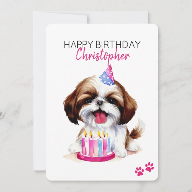 Shih Tzu Dog Personalised Happy Birthday Flat Card (Front)