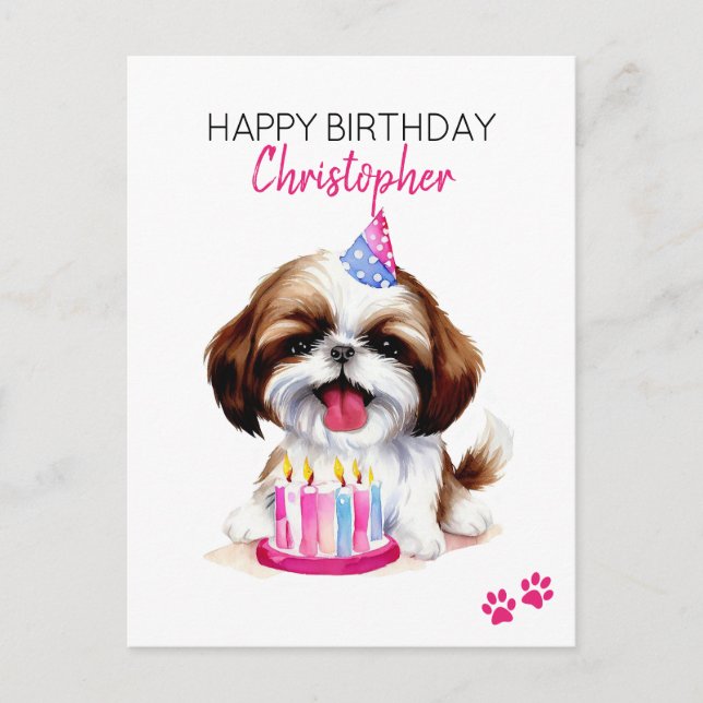 Shih Tzu Dog Personalised Happy Birthday  Postcard (Front)