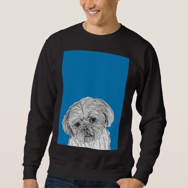 Shih Tzu Dog Portrait ( Blue Background ) Sweatshirt (Front)