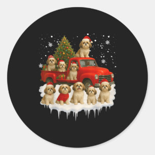 Shih Tzu Dog Red Truck Christmas Tree Santa Ugly X Classic Round Sticker
