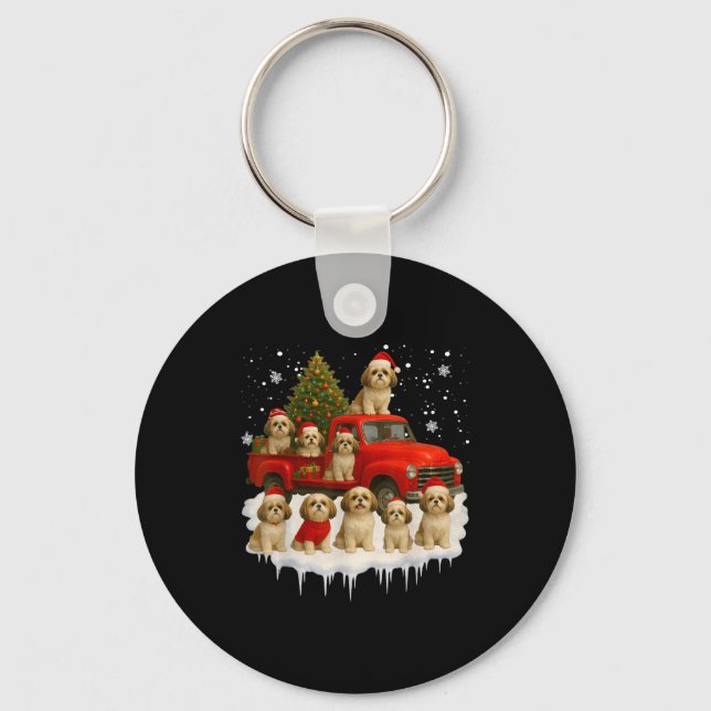 Shih Tzu Dog Red Truck Christmas Tree Santa Ugly X Key Ring (Front)