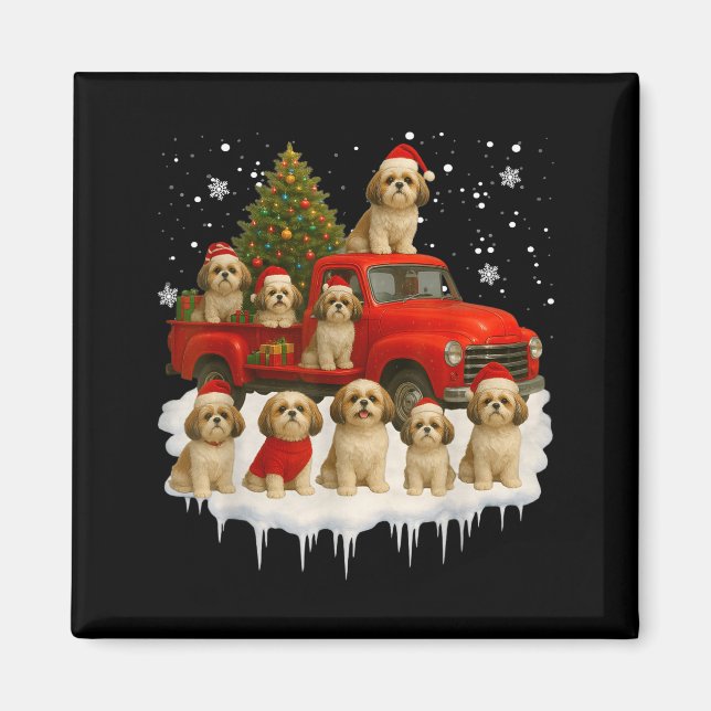 Shih Tzu Dog Red Truck Christmas Tree Santa Ugly X Magnet (Front)
