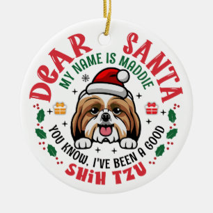 Shih Tzu Dog Santa Personalised Christmas Tree Ceramic Ornament