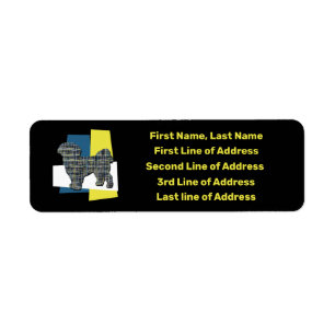 Shih Tzu Dog Silhouette Y&B Grid Tricolor Address Return Address Label