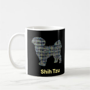 Shih Tzu Dog Silhouette Yellow & Black Grid Lines Coffee Mug