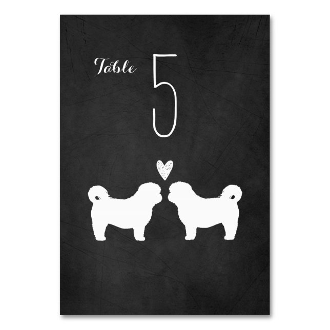 Shih Tzu Dog Silhouettes Wedding Reception Table Number (Front)