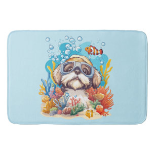 Shih Tzu Dog Snorkelling Coral Reef Bath Mat