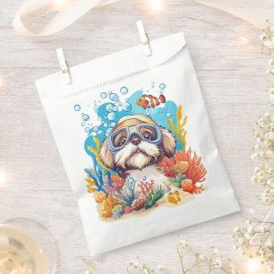 Shih Tzu Dog Snorkelling Coral Reef Favour Bag