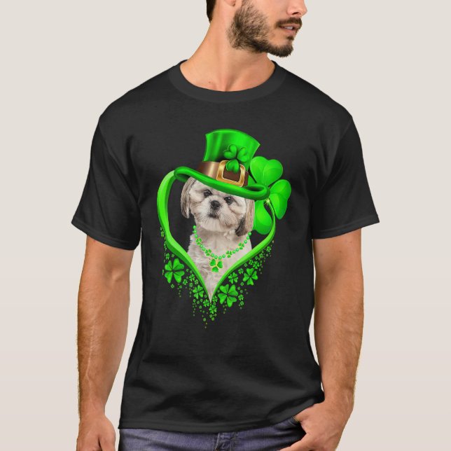Shih Tzu Dog St Patricks Day Lover Irish Shamrock T-Shirt (Front)