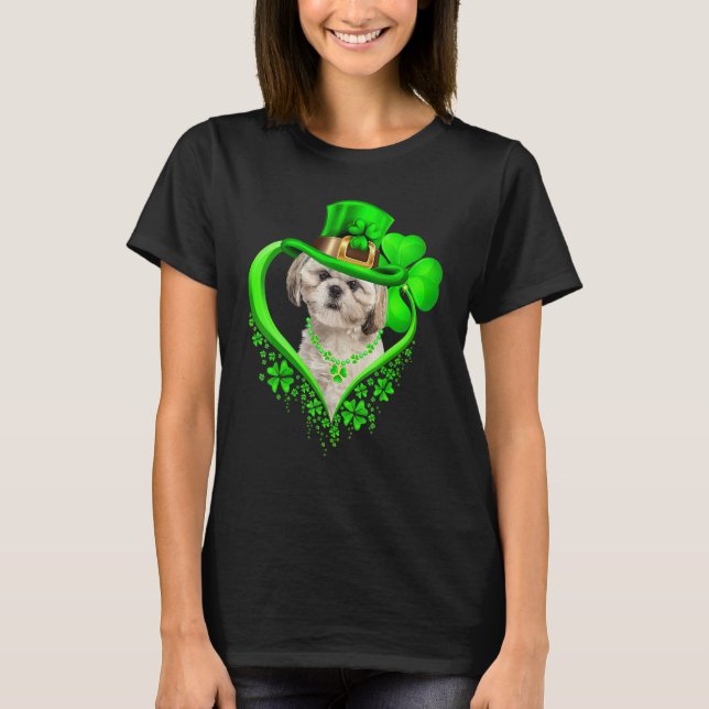 Shih Tzu Dog St Patricks Day Lover Irish Shamrock T-Shirt (Front)