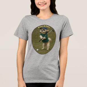 Shih Tzu Dog Standing and Holding a Golf Club URM Tri-Blend Shirt