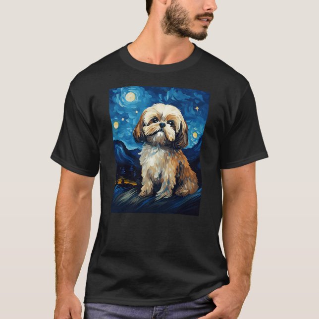 Shih Tzu Dog Starry Night Van Gogh Art Lover T-Shirt (Front)