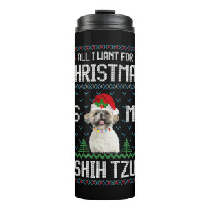 Shih Tzu Dog Ugly Christmas Sweater Thermal Tumbler