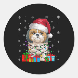 Shih Tzu Dog Ugly Xmas Lights Santa Shih Tzu Dog C Classic Round Sticker