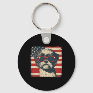 Shih Tzu Dog Usa Flag Patriotic Fourth Of July Men Key Ring