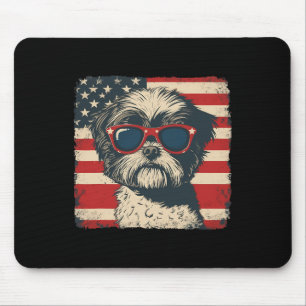Shih Tzu Dog Usa Flag Patriotic Fourth Of July Men Mouse Pad