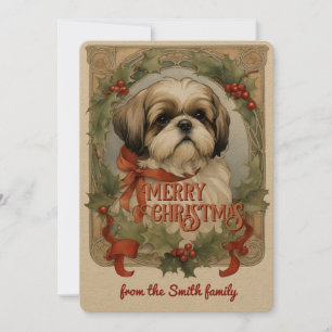 Shih Tzu Dog Vintage Christmas Card