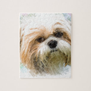 Shih Tzu Dog Water Colour Art Painting Jigsaw Puzzle