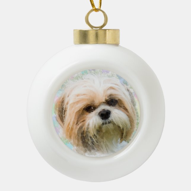 Shih Tzu dog Water Colour Painting Art Ceramic Ball Christmas Ornament (Front)
