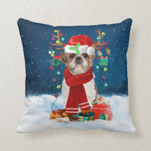 Shih Tzu dog with Christmas gifts Cushion