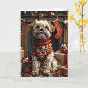 Shih Tzu Dog With Christmas Gifts Fireplace Card