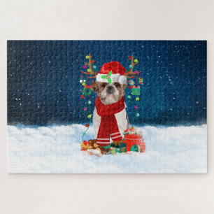 Shih Tzu dog with Christmas gifts Jigsaw Puzzle