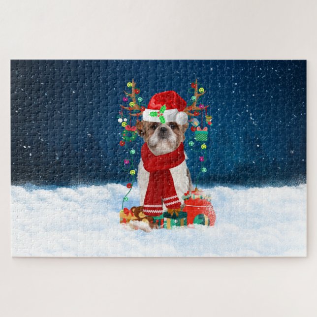 Shih Tzu dog with Christmas gifts Jigsaw Puzzle (Horizontal)
