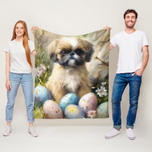Shih Tzu Dog with Easter Eggs Holiday Fleece Blanket