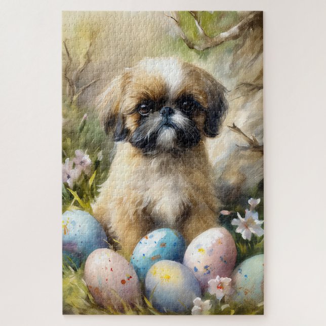 Shih Tzu Dog with Easter Eggs Holiday Jigsaw Puzzle (Vertical)