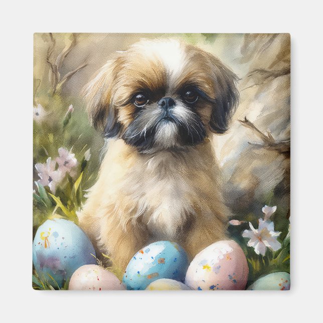 Shih Tzu Dog with Easter Eggs Holiday Magnet (Front)