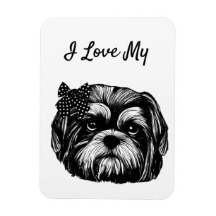 Shih Tzu dog with polka dot bow Original art Magnet
